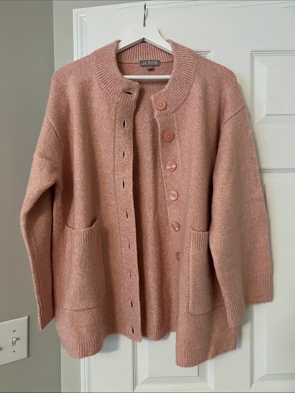 J. Crew Rose-Pink Button Front Wool Blend Cardigan